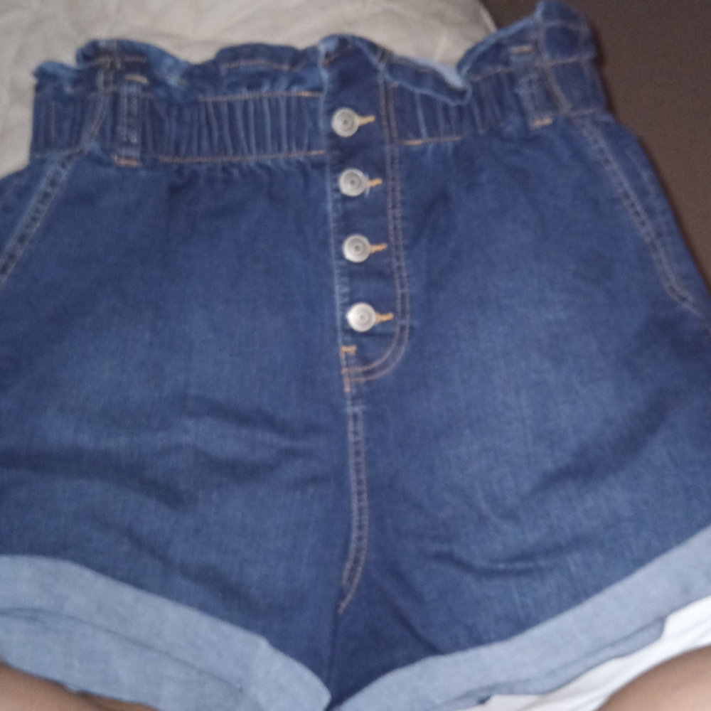 Paper Bag dark wash denim shorts button fly Sz 11/13